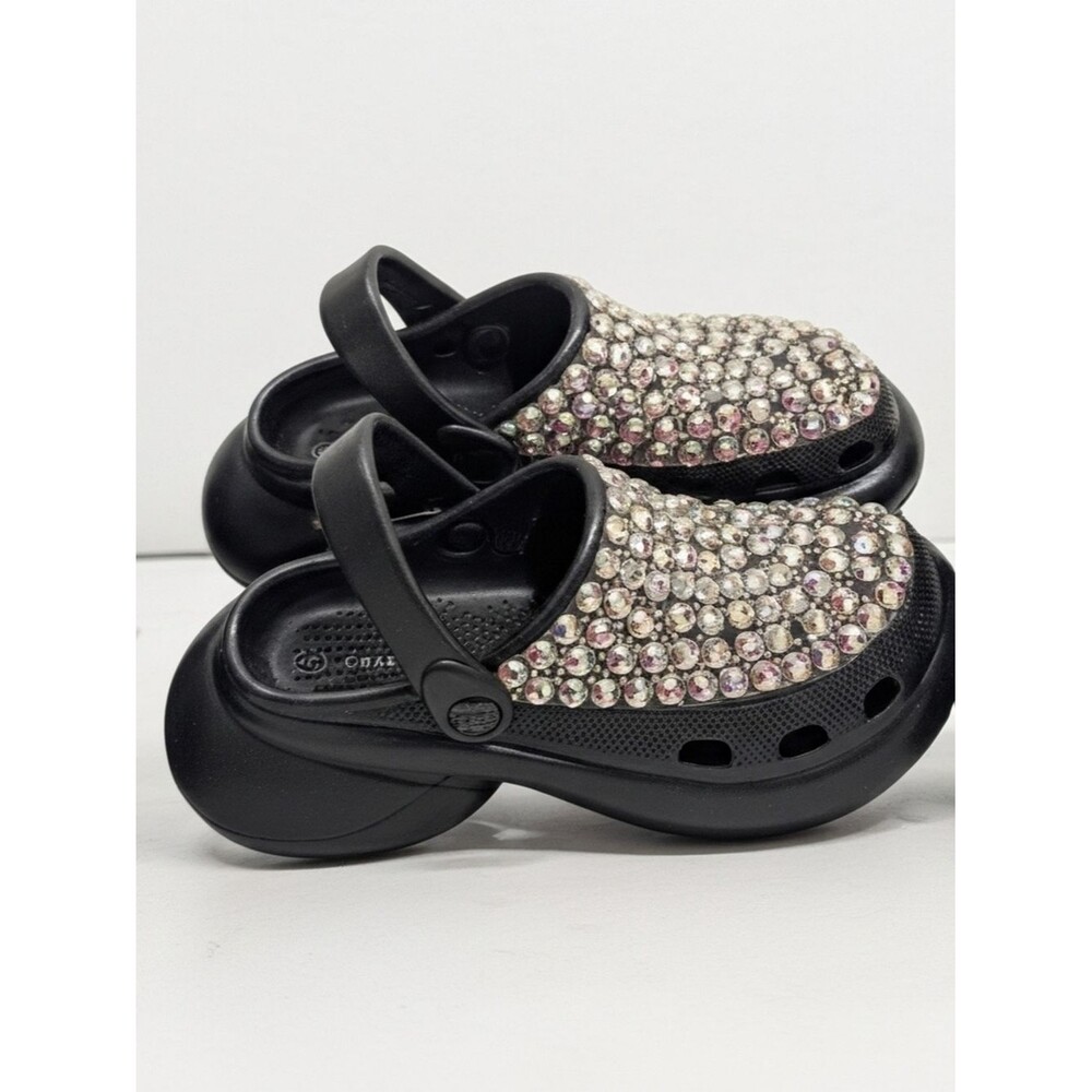 Charles Albert Black Clog Mules with Crystal Embellishments
